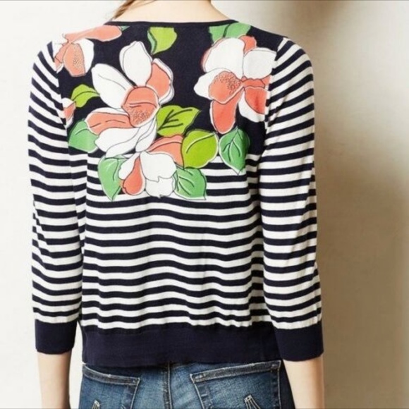 MOTH Water Garden Drape Cardigan Striped Floral - Picture 2 of 7